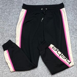 Bebe Sport Joggers Black Pink Cream Side Stripe Sweatpants Athleisure Women LG